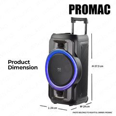Promac by Winland 12in Portable BL Speaker with Trolley and LED Flamelight 200W PMPO PORTASOUND-1290