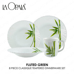 La Opala by Masflex 8PCS/Set Classique Decorated Tempered Glass/Microwave Safe Fluted Green OP-8FG