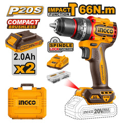 Ingco by Winland P20S/20V Lithium-Ion Brushless Compact Cordless Drill 66NM ING-CT
