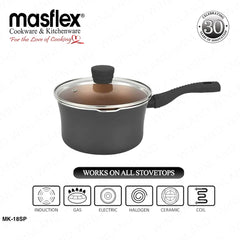 Masflex by Winland Prestige Series Induction Non-Stick Saucepan with Glass Lid 18cm | 20cm