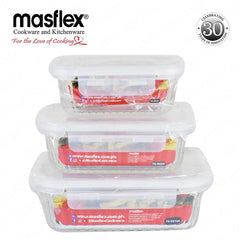 Masflex by Winland Airtight Rectangular Borosilicate Glass Food Container with 4-Latch Locking Lid