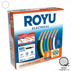 Royu by Winland THHN/THWN Stranded Wire 8.0mm2 08-AWG Stranded 100 meters Pure Copper RTN8A
