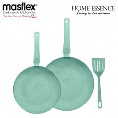 Home Essence by Masflex 3pcs Aluminum Induction Cookware w/ Ceramic Marble Non-Stick Coating Frypan