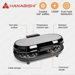 Hanabishi by Winland 8-Slice Belgian Waffle Maker with Non-stick Toasting Surface 1200Watts HSM-90W