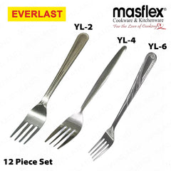 Everlast/Masflex by Winland Stainless Steel 12Piece Set Table Spoon & Fork Dotted, Plain, Curve Dots