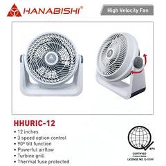 Hanabishi by Winland 12inches High Velocity Floor Fan 90degree Tilt Function HHURIC-12
