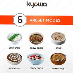 Kyowa by Winland 6 Cups Capacity Low Carb Rice Cooker with 6-Preset Modes 600W KW-2202