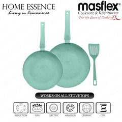 Home Essence by Masflex 3pcs Aluminum Induction Cookware w/ Ceramic Marble Non-Stick Coating Frypan