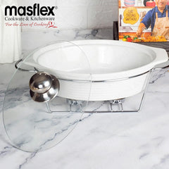 Masflex by Winland 13 Inches / 2.1 Liters Oval Casserole Food Warmer w/ Metal Stand and Lid CF-4443