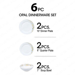 Masflex by Winland 6 piece Mosaic Opal Dinnerware Set made of Opal Tempered Glass JT-03