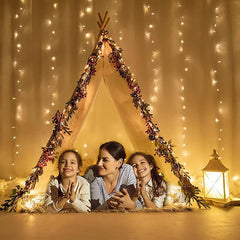 Firefly by Winland Christmas Solar Curtain Lights Warm White 8-effects 400-200 Lights Transparent