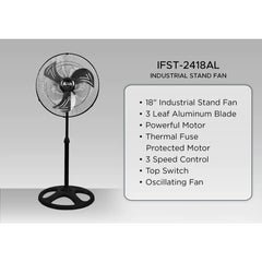 Dowell by Winland 18-inch Industrial Stand Fan / Electric Fan 3-Leaf Aluminum Blade 75W IFST-2418AL