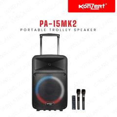 Konzert by Winland 2-Way 500W Powered Portable Rechargeable Trolley Speaker w 2Wireless Mic PA-15MK2