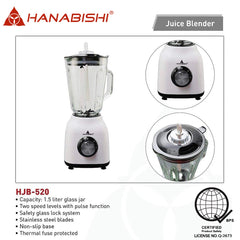 Hanabishi by Winland 1.5Liters Glass Jar Juice Blender 2-Speed Level with Pulse Function HJB-520