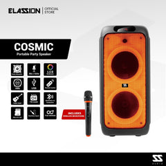 Elassion l Cosmic 8" 120W Subwoofer Portable Party Box Rechargeable Speaker with 1pc Wireless Mic