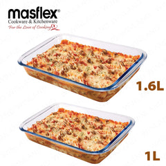 Masflex by Winland 1L & 1.6L Rectangular Borosilicate Glass Bakeware Food Container Storage FE-1016
