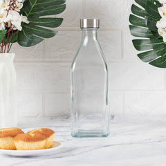 Masflex by Winland 1.0 Liter / 1000 mL Square Water Bottle with Silver Lid with Box QG-046