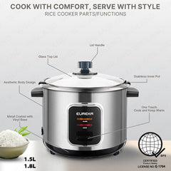 Eureka by Winland 1.5L & 1.8L Non-Stick Inner Pot w/o Steamer Rice Cooker (SS) Deluxe Series