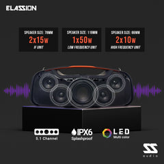 Elassion l Sirius 5.1Ch Portable Rechargeable Speaker Boombox 100W RMS with 1pc Wireless Microphone