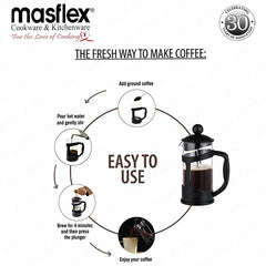 Masflex by Winland 800 ml to 1 L Borosilicate Glass French Coffee Press Coffee Lovers Modern Design