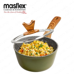 Masflex by Winland 16 cm Olive Non-stick Saucepan with Tempered Glass Lid NK-PS854
