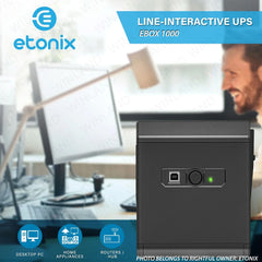 Etonix by Winland Line-Interactive UPS 650VA/360W USB Port, 6 x Outlets w/ Battery Back-up and Surge