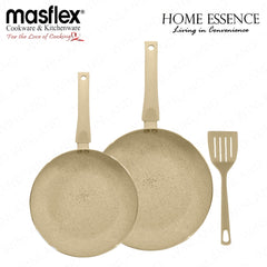 Home Essence by Masflex 3pcs Aluminum Induction Cookware w/ Ceramic Marble Non-Stick Coating Frypan