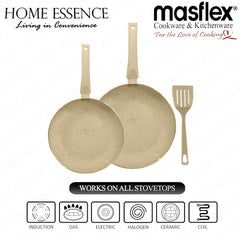 Home Essence by Masflex 3pcs Aluminum Induction Cookware w/ Ceramic Marble Non-Stick Coating Frypan