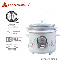 Hanabishi by Winland 1.0 Liter (5 Cups) Glass Lid Rice Cooker with Steamer Rack HHRC-10FS