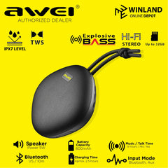 Awei by Winland Mini Portable Bluetooth Wireless Waterproof Speaker Audio Sound with AUX Y336