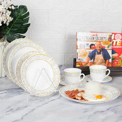 Masflex by Winland 10 pieces Opal Dinner Set in Goldline Design Made of Glass & Microwave Safe JT-17