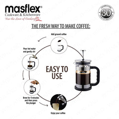 Masflex by Winland 1Liter Borosilicate Glass French Coffee Press Coffee Lovers Classic Design DH-791