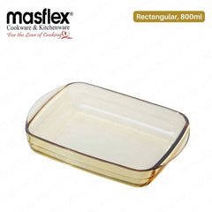 Masflex by Winland 800ml Amber Rectangular Borosilicate Glass Bakeware w/ Handle Baking Dish SI-B080