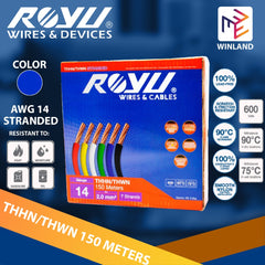 Royu THHN/THWN Stranded Wire 2mm² AWG14 Stranded 150 meters Pure Copper