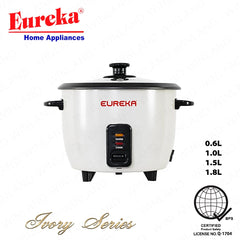 Eureka by Winland 0.6L-1.8L Drum Type Rice Cooker Non-Stick Inner Pot without Steamer Ivory Series