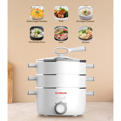 Eureka by Winland 3Liters MultiChef Electric Food Steamer 3-Layers Stackable Containers 1400W EFS-3L