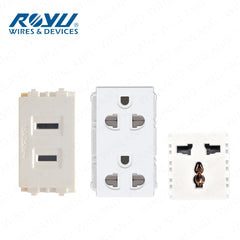 Royu by Winland Wide Series Flat Pin, International Outlet, Duplex Universal Outlet with Ground