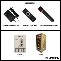 Elassion l Cosmic 8" 120W Subwoofer Portable Party Box Rechargeable Speaker with 1pc Wireless Mic
