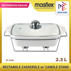 Masflex by Winland 2.3 Liters Glass Rectangular Casserole Food Warmer with Candle Stand CF-4408