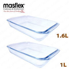 Masflex by Winland 1L & 1.6L Rectangular Borosilicate Glass Bakeware Food Container Storage FE-1016