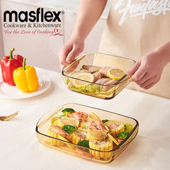 Masflex by Winland 800ml Amber Rectangular Borosilicate Glass Bakeware w/ Handle Baking Dish SI-B080