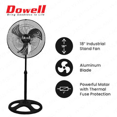 Dowell by Winland 18-inch Industrial Stand Fan / Electric Fan 3-Leaf Aluminum Blade 75W IFST-2418AL