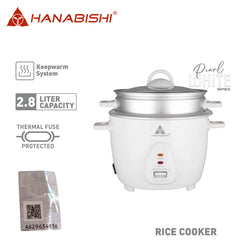 Hanabishi by Winland Aesthetic Rice Cooker 2.8L serves 15 cups Glass Cover with Steamer HHRC-28WHT