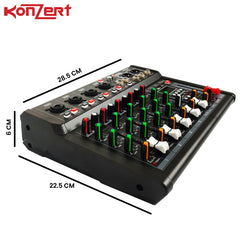 Konzert by Winland PMP-6.2+ 6 CH Portable Mixer,Mic,Line Input,EQ & Effect,USB/Bluetooth,Card,XLR/PL