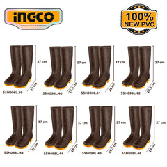 Ingco Rain Boots 100% Waterproof Virgin PVC with High Resistance to Alkali (BROWN)