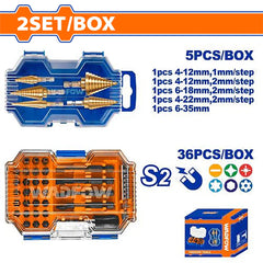 Wadfow by Winland 41PCS/Set Step Drill Bits and Impact Screwdriver Bits Combo Set WJD0371 WAD-HT