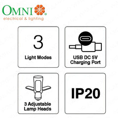Omni by Winland LED Rechargeable Emergency Lamp w/ Multifunction Designed 2Hrs 9W 5V 498LM LREL-F801