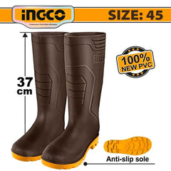 Ingco Rain Boots 100% Waterproof Virgin PVC with High Resistance to Alkali (BROWN)