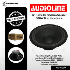Audioline HW-A1230 12″ Home Hi-Fi Stereo Speaker 300W Dual Impedance