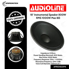 Audioline APRO1820PA 18″ Instrumental Speaker 800W RMS 1000W Max 8Ω